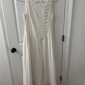 Sabo White Sleeveless Midi Dress with Side Button Detail